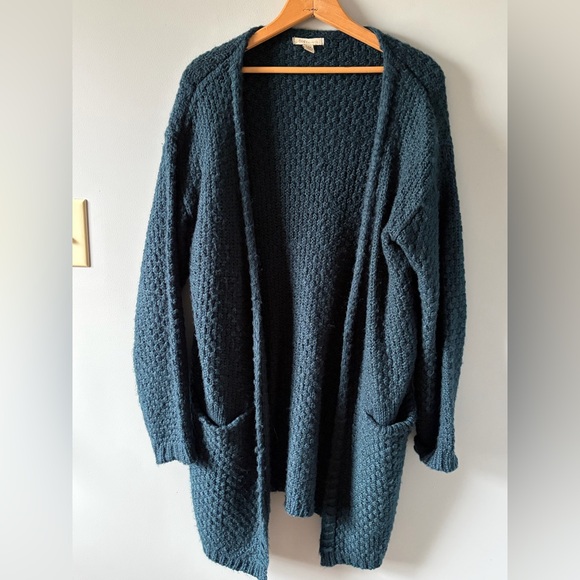 Cozy Casual Chunky long Cardigan Sweater Dark Teal Small/Medium - Picture 2 of 8